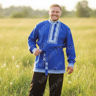 Косоворотка Русич, синий габардин- фото 1